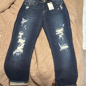 Judy Blue Dark Blue Distressed Boyfriend Jeans